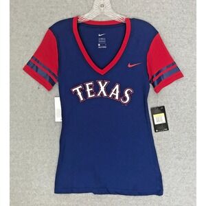 NWT Nike Texas Rangers T-Shirt Womens Small V-Neck MLB Short Sleeves Blue Red